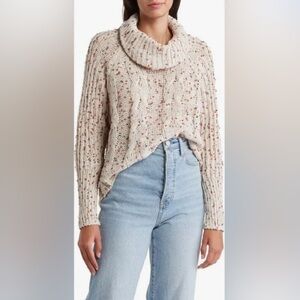 Anthropologie Moon & Madison Confetti Cowl Cable Knit Sweater Womens L Chunky